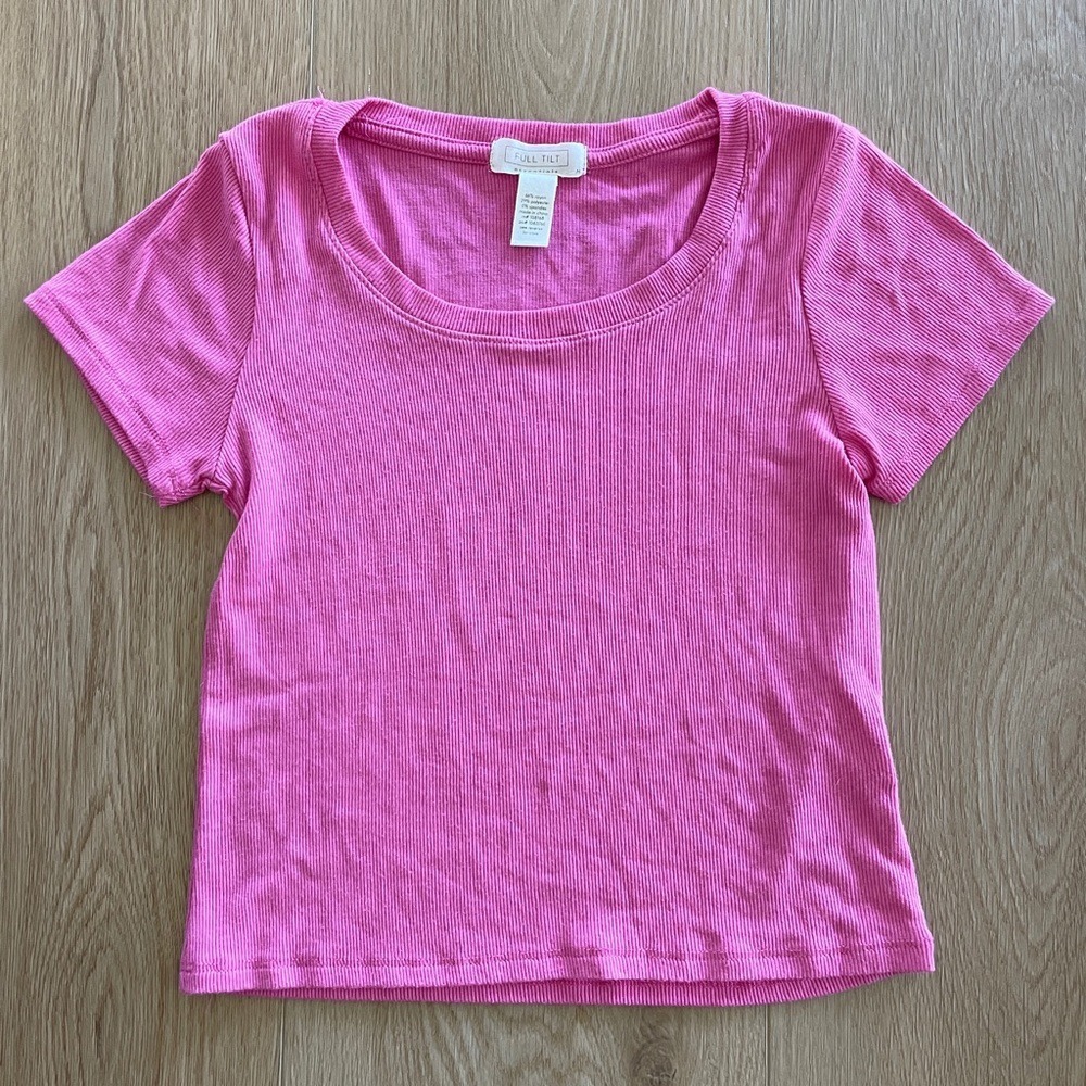 Full Tilt | Girls Pink Short Sleeve Ribbed Top, M